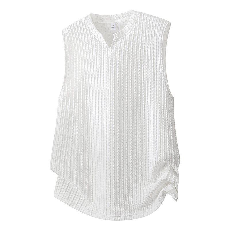 Men's Textured Sleeveless Heavyweight Sports Vest - Loose Fit, High-End Summer Feel
