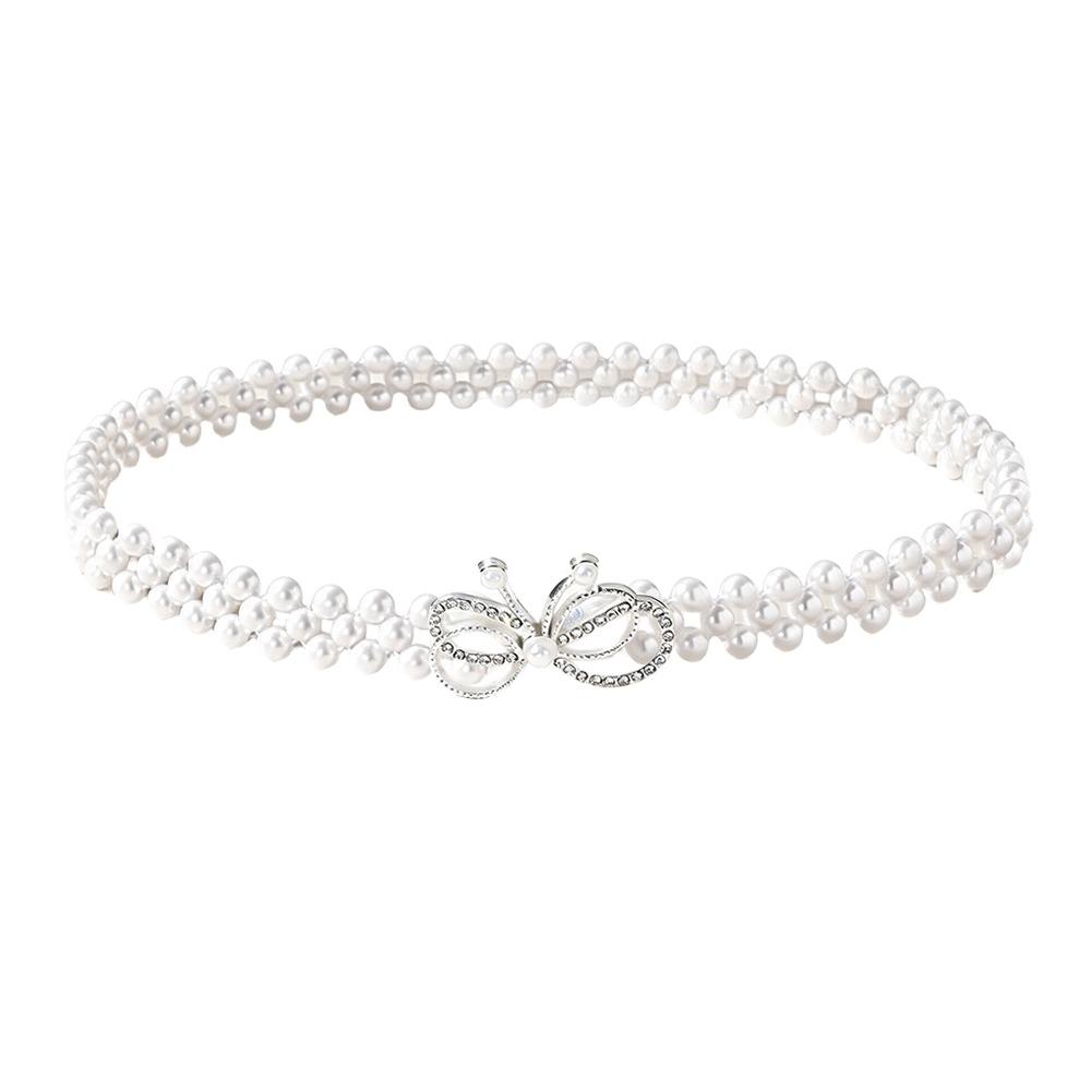 Stretch Elastic Band Pearl Waist Chain Pearl Beads Elastic Waistband Rhinestone Decor Strap Party