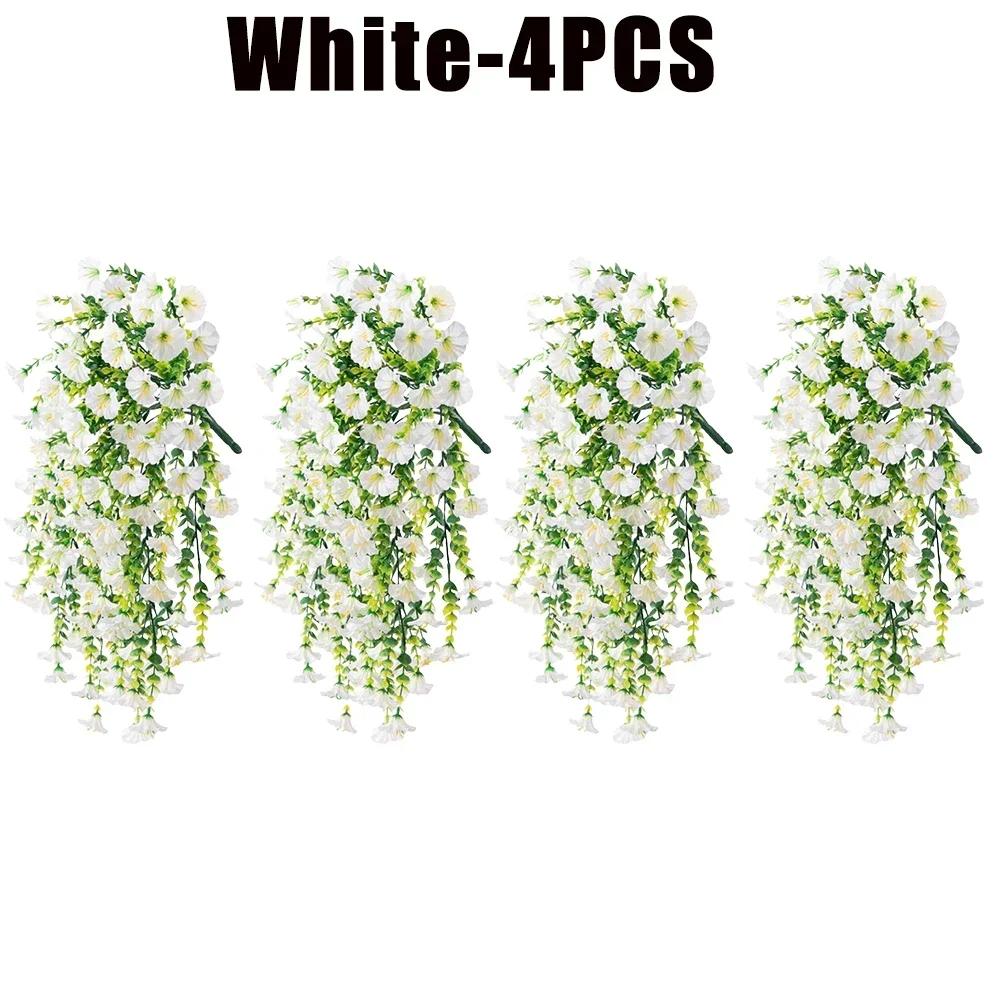 Artificial Morning Glory Wall Hanging Faux Violet Plants Hanging Flowers Simulated Leaf Vines for Home Garden Wedding Decora