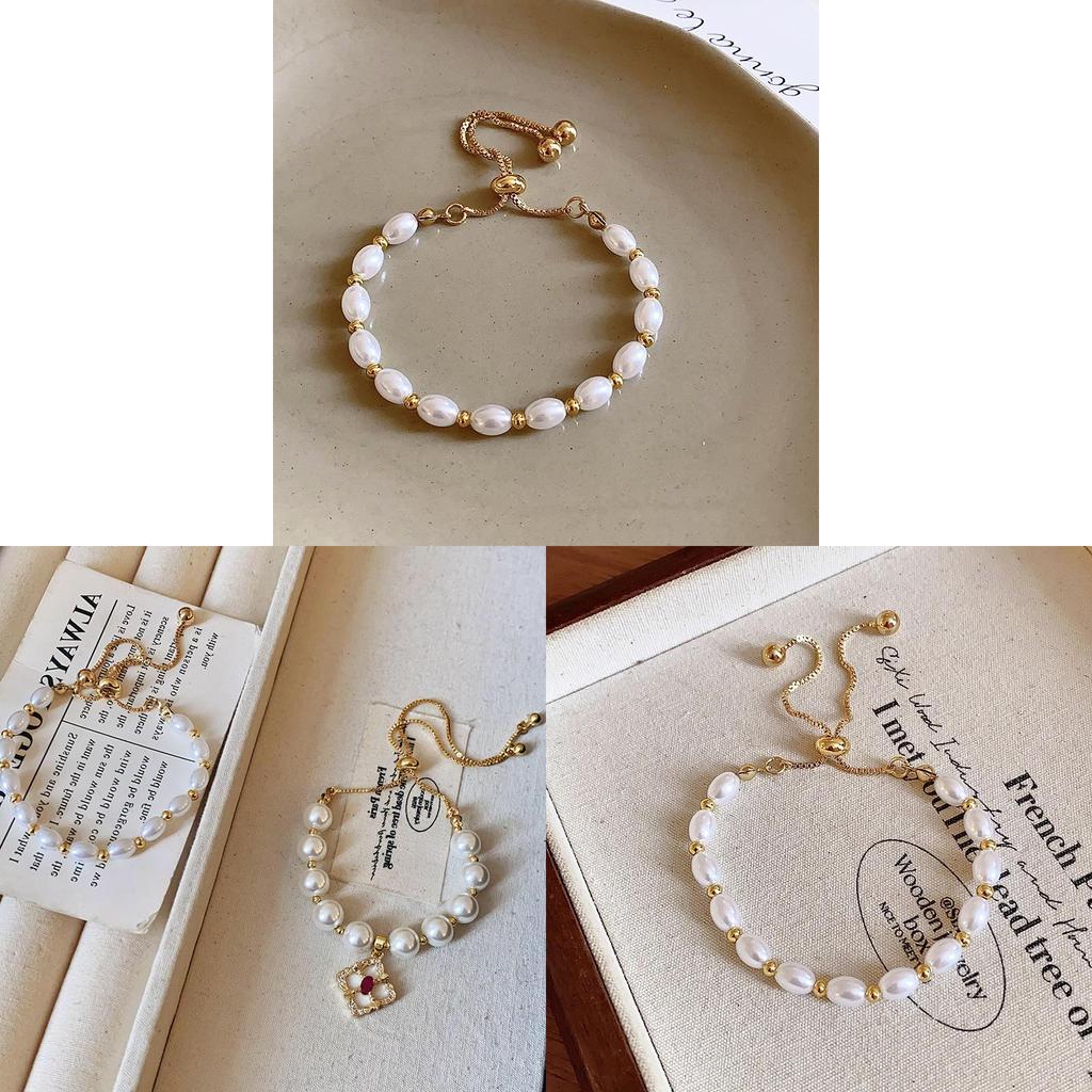 French Vintage Geometric Pearl Bracelet With Gold Plating For Womens Gift