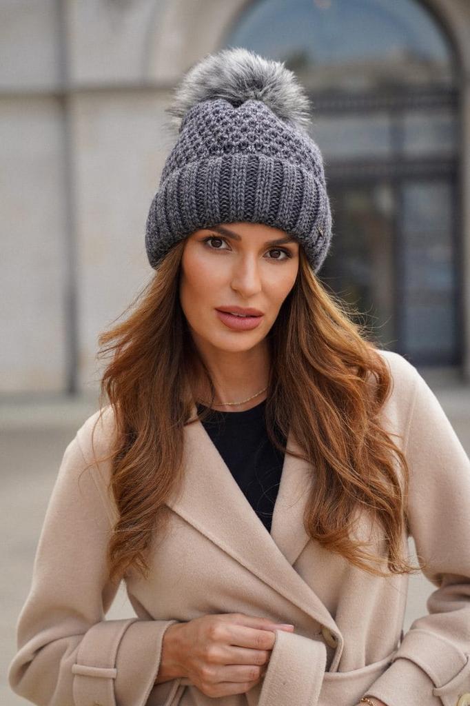 Kamea-Furja Graphite Women' Winter Hat with Eco Pompom