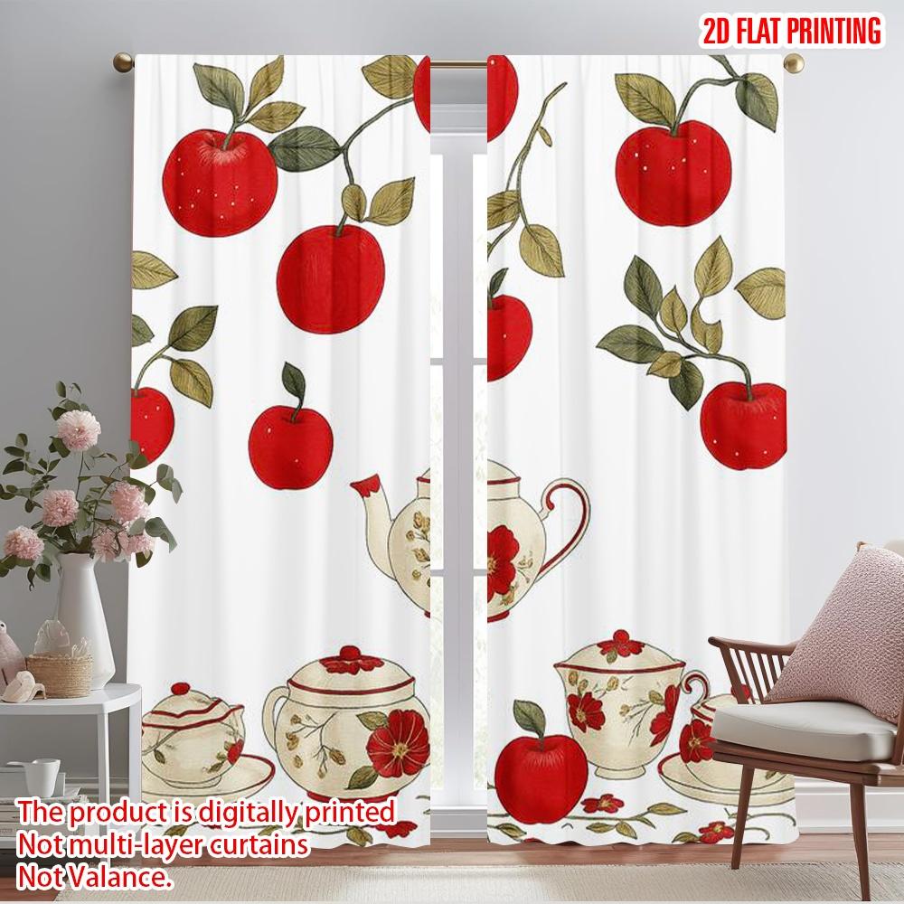 

2pcs,2D plane printing Curtain Fabric Tea and Apples Versatile Polyester Fabric (without rod) Decorations Outdoor Ldeal for 52.50×116.00 CM 2pcs