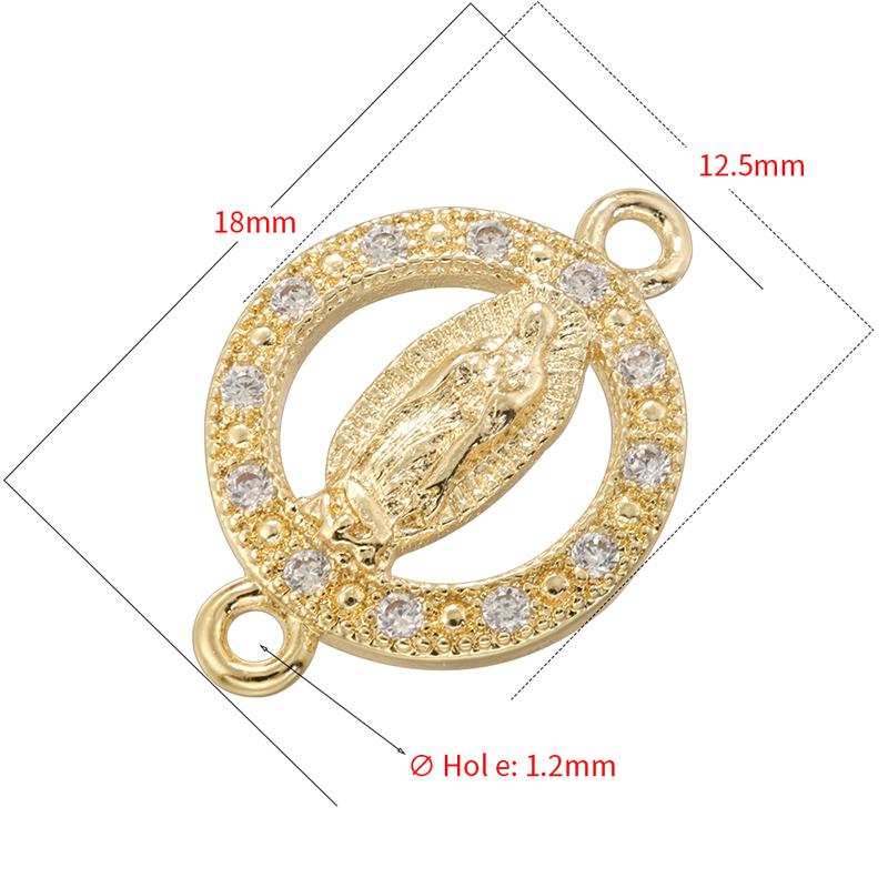 ZHUKOU Golden-plated Brass Catholic Virgin Mary Pendant Crafts Double Holes DIY Bracelet Necklace Accessories