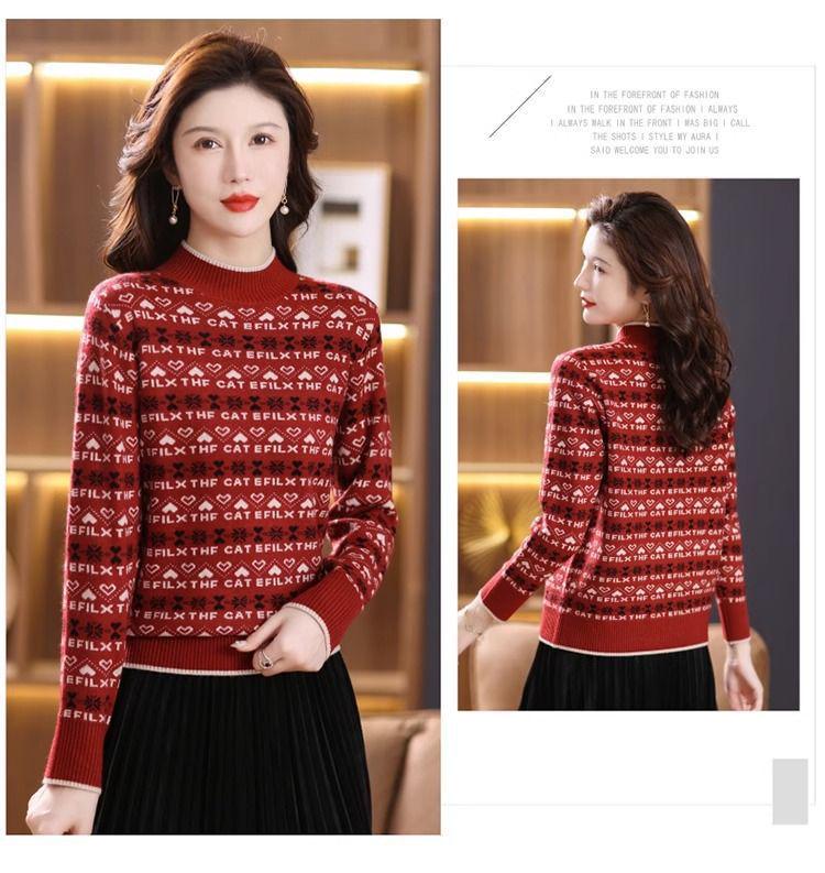 2024 Women's Autumn/Winter Half-Turtleneck Jacquard Knitted Sweater