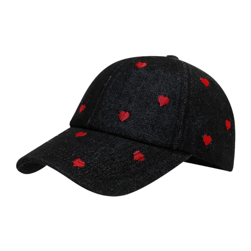 Fashionable Heart Embroidered Cotton Baseball Cap For Women Men Trendy Design Soft Comfortable Adjustable Size 54-60cm