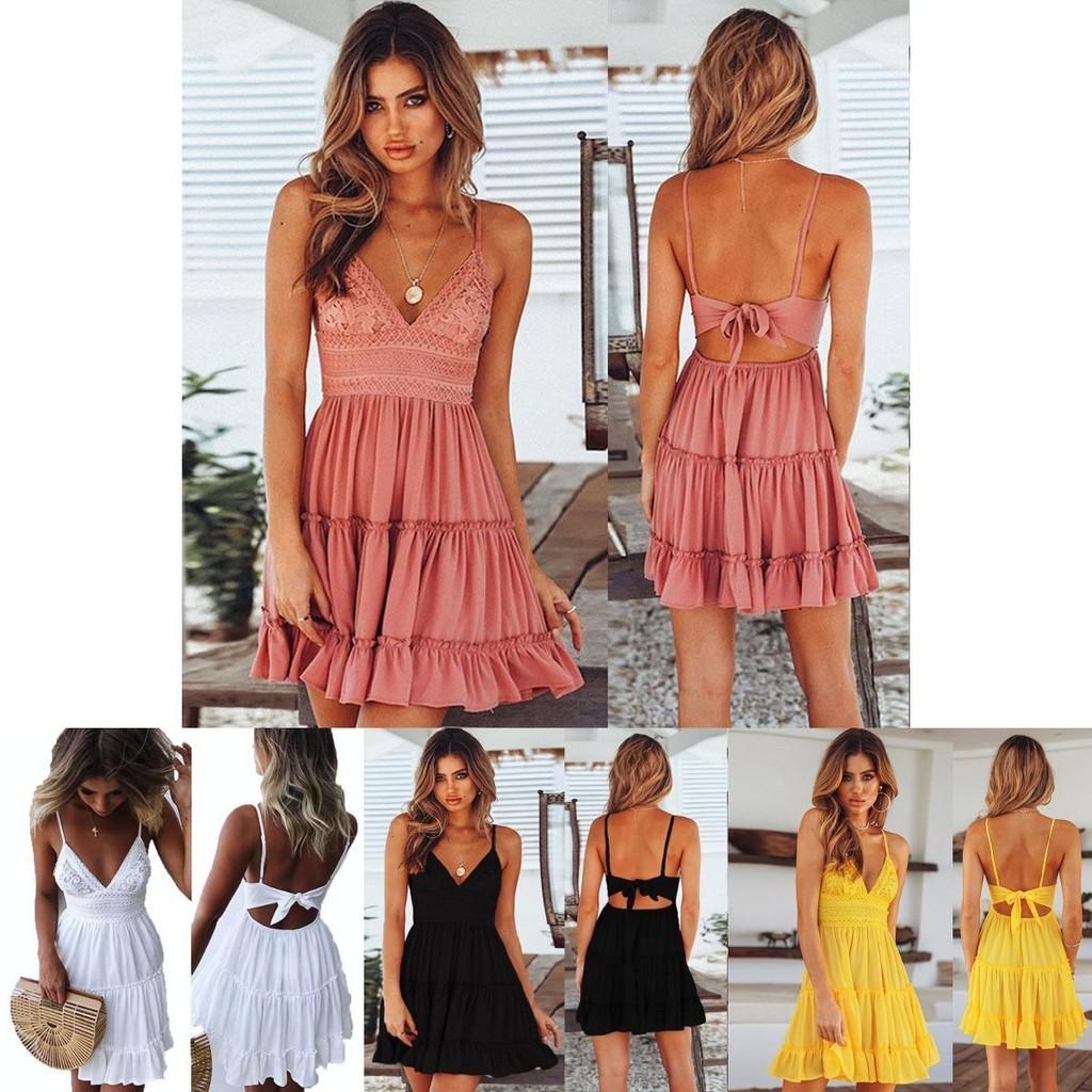 Stylish Women Summer Boho Short Mini Dress For Evening Cocktail And Beach Parties