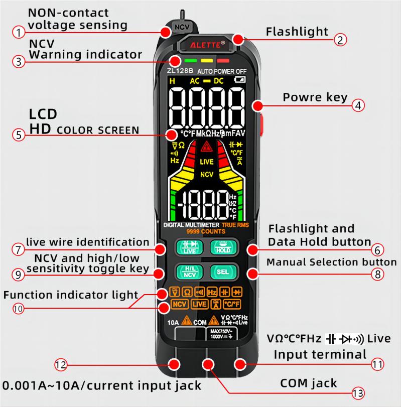 Digital Multimeter Ac Dc Current Voltage Detector Pen True Rms Capacitance Temp Usb Charge Auto Range Multimetro Ncv