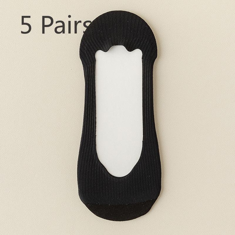 5 Pairs of Women's Summer Thin Cotton Sole Non Slip Shallow Mouth Invisible Ice Silk Boat Socks