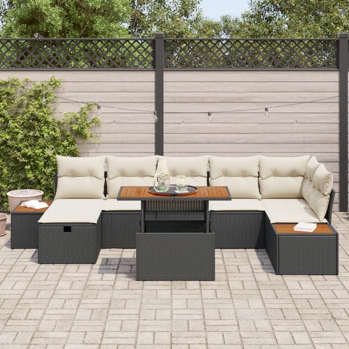VidaXL Ensemble de Canapé de Jardin de 8 Pièces avec Coussins Noirs en Rotin 3360082