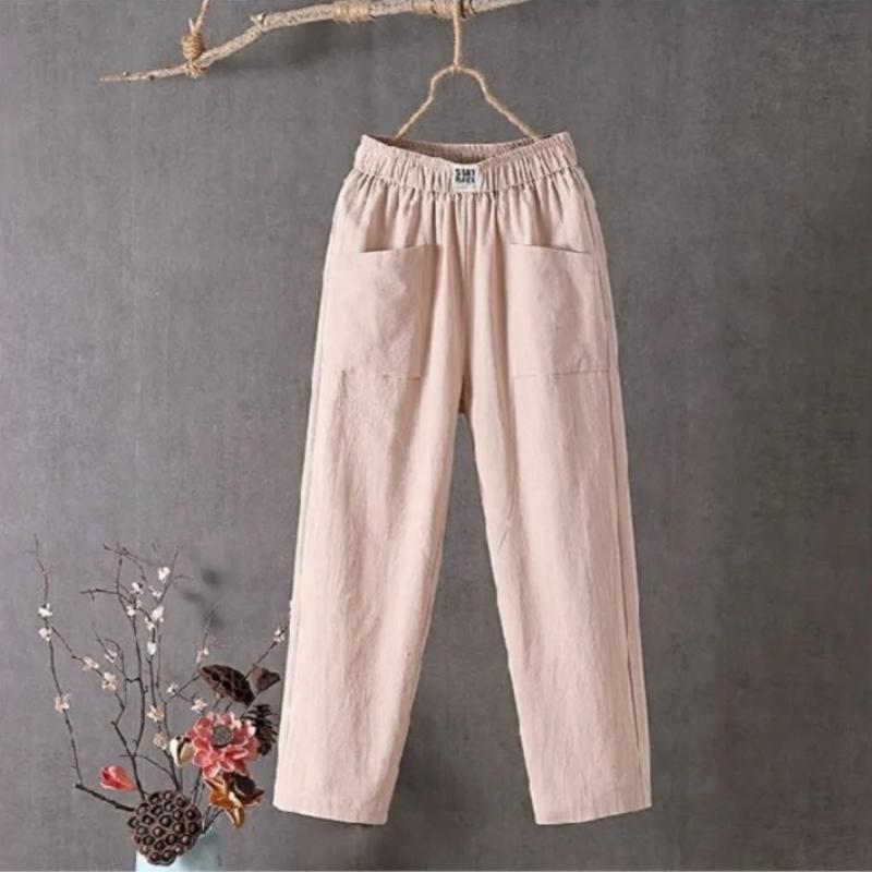 Cotton and Linen Casual Pants for Women Solid Loose Straight Pants Summer Thin Harem Pants White Red