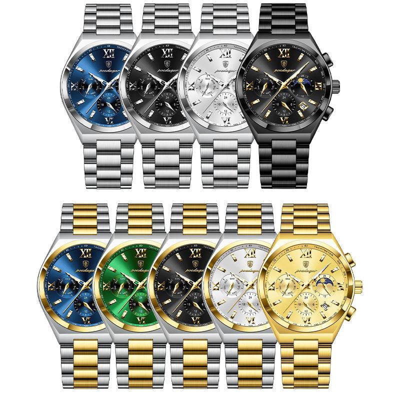 Luxury Man Quartz Watch Waterproof Luminous Date Chronograph Stainless Steel Men's Watches Relogio Masculino