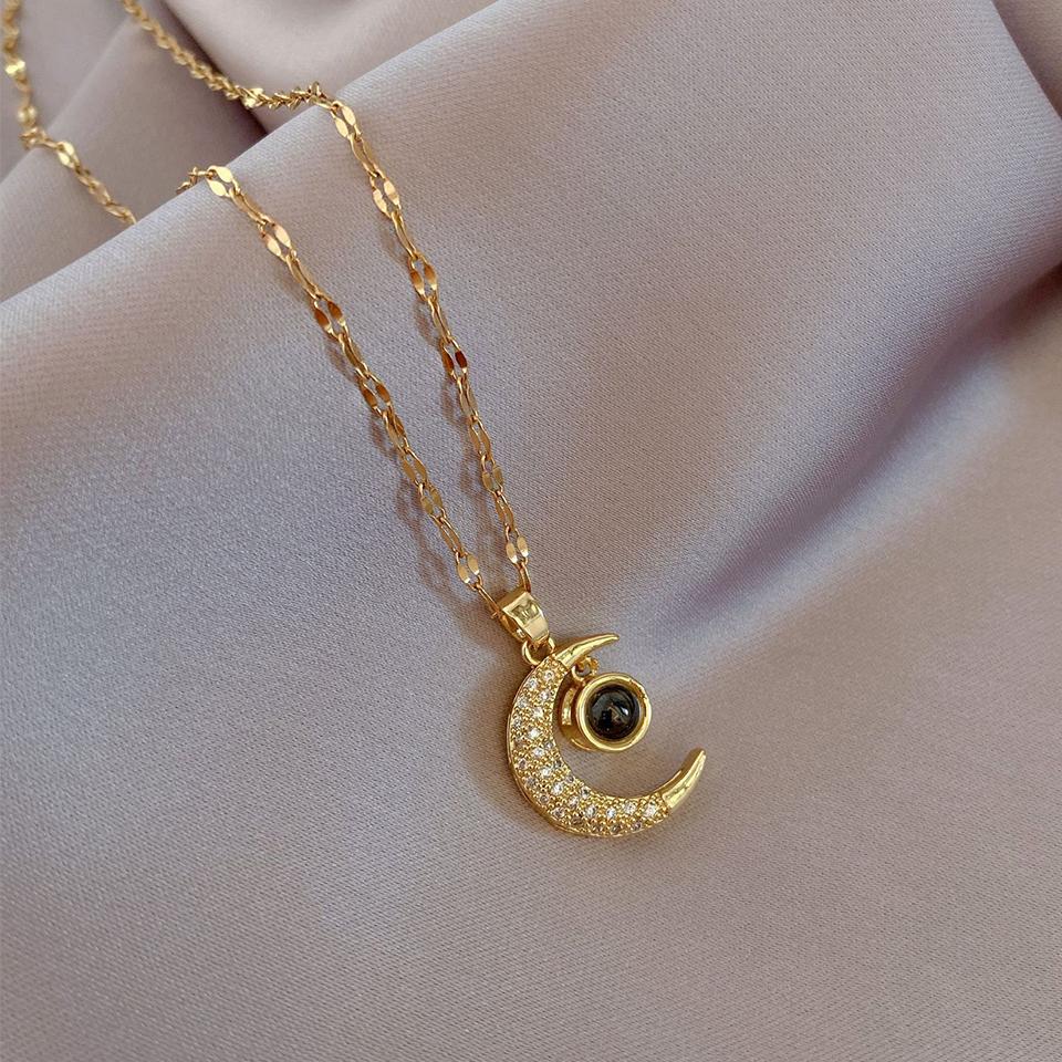 

ZAKOL Сладкий Романтический Любовь Память Луна Подвеска Ожерелья из нержавеющей стали для женщин Корейская мода Сексуальный циркон Оптом
