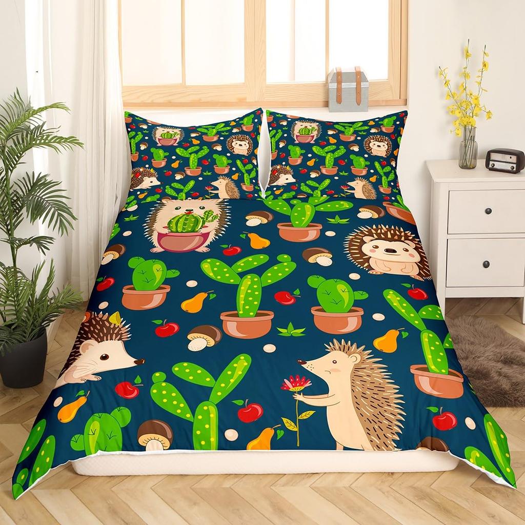 Kawaii Hedgehog Duvet Covers For Kids Queen King Size Lightweight Bedding Sets Wild Animal Bedding Sets Bedroom Decor No Quilt