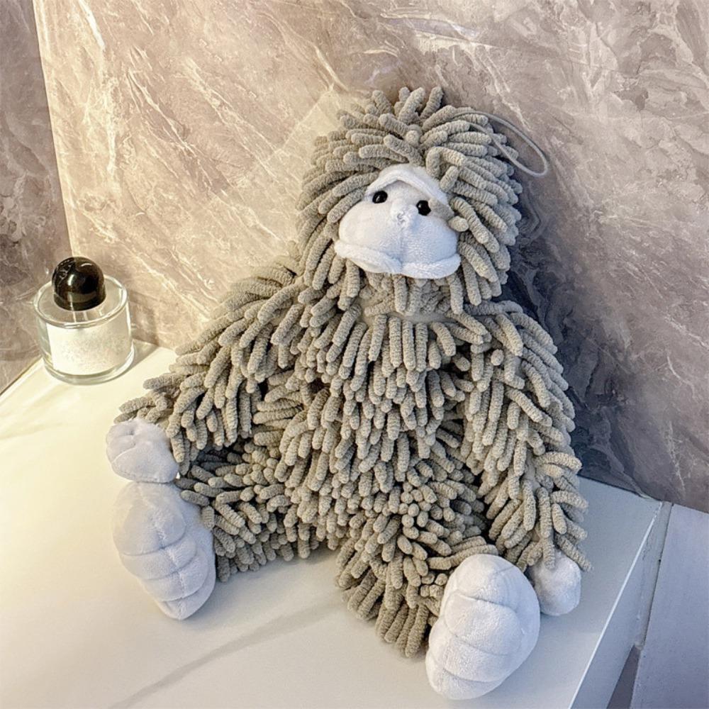 Multi-purpose Absorbent Gorilla Chenille Hand Towel Fluffy Three-dimensional Animal Washcloth Hanging Quick-drying Towel Pool серый