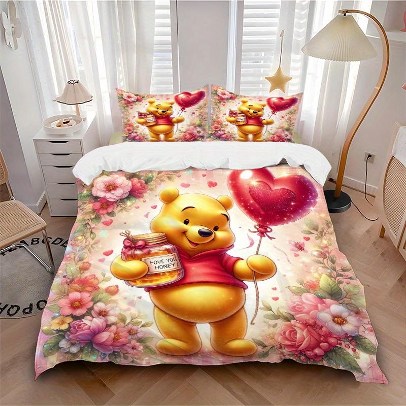 

3pcs set Honey, Heart, Flowers print bedding quilt cover, soft and comfortable quilt cover suitable for bedroom and guest room09 135x200cm