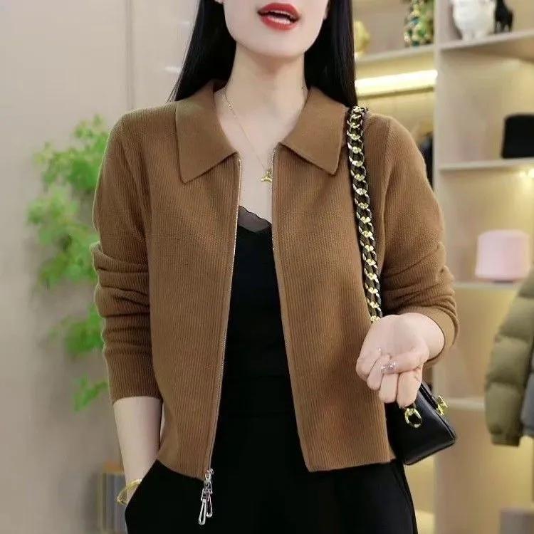 

Women Spring and Autumn Knitted Casual Short Tops Simple Elegant Commuter Jacket 2XL