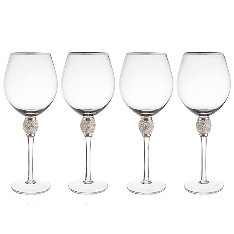 4/2 Stück Kreatives Set Silberrandige Weingläser Diamantglasbecher Cocktailglas Champagnerglas Bar Party Langstielige Hochzeitskelche