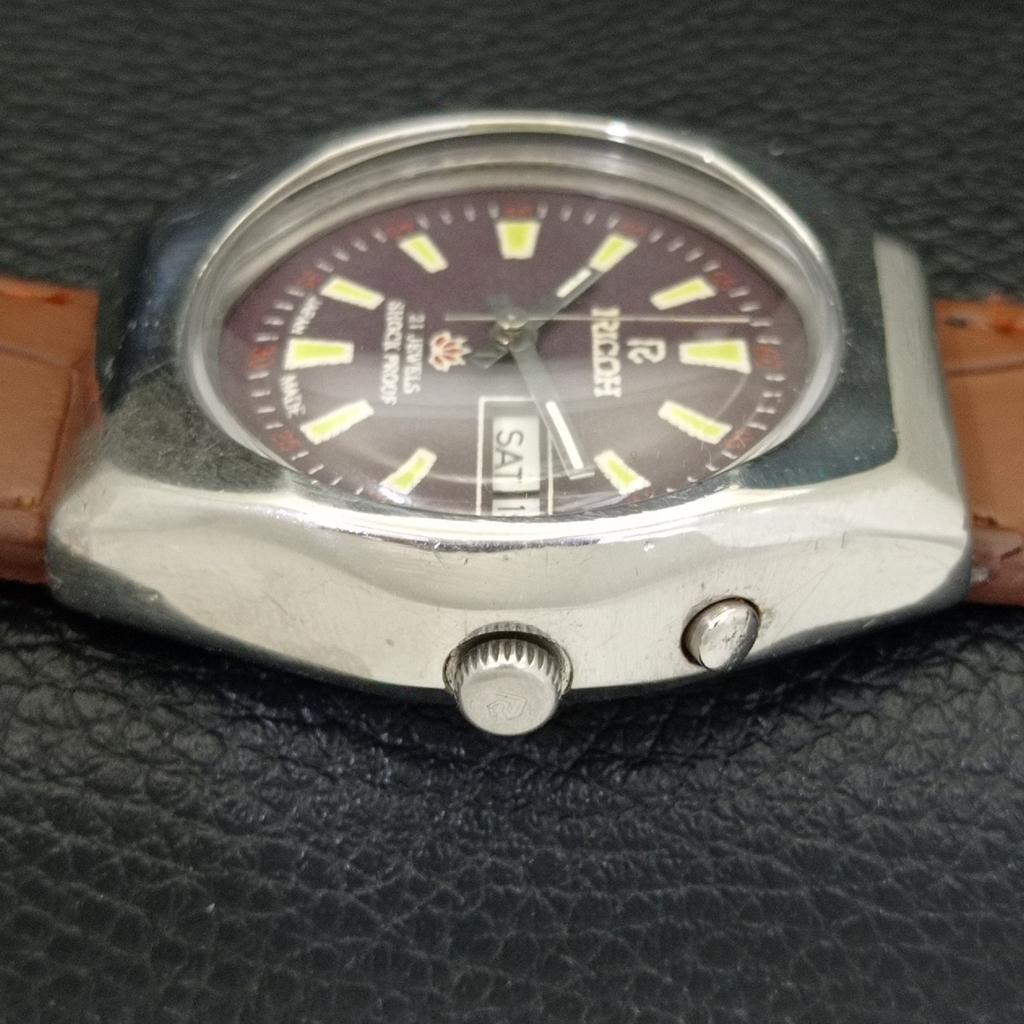 RICOH R31 AUTOMATIC VINTAGE JAPAN MENS BROWN COLOR DIAL WATCH a701930-5 R207-a701930