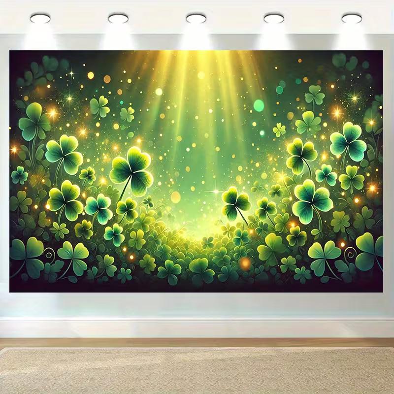 2D Holiday Background Cloth Sparkling Shamrock Banner for St. Patrick's Decor