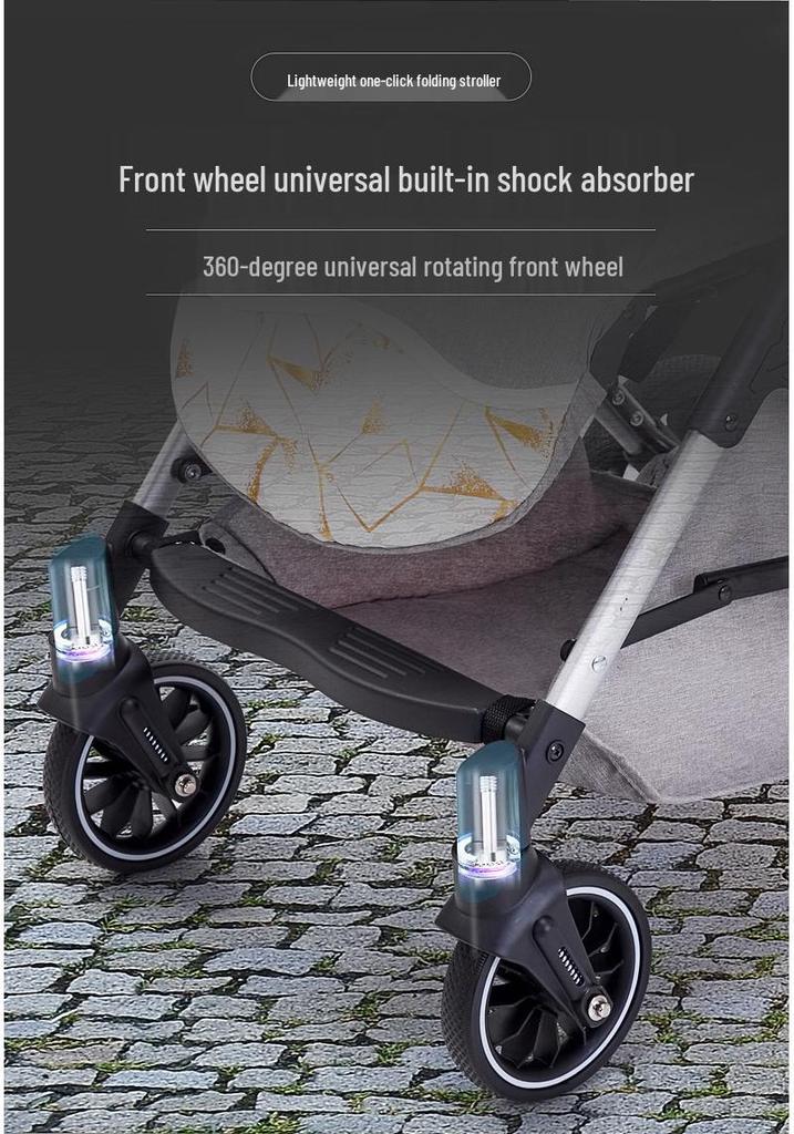 Lightweight Two-Way High Landscape Baby Stroller: Sit & Recline, One-Button Foldable Children's Pushchair.