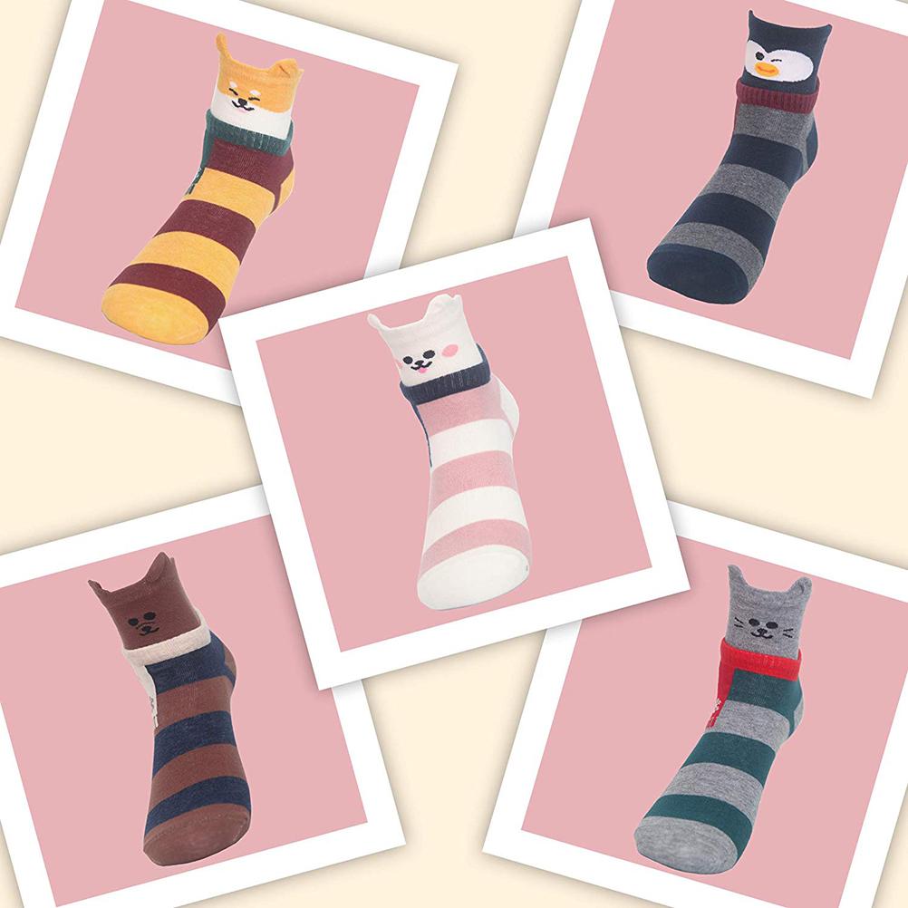 5 Pairs Women S Animal Socks Cute Cartoon Socks Colorful Striped Stockings