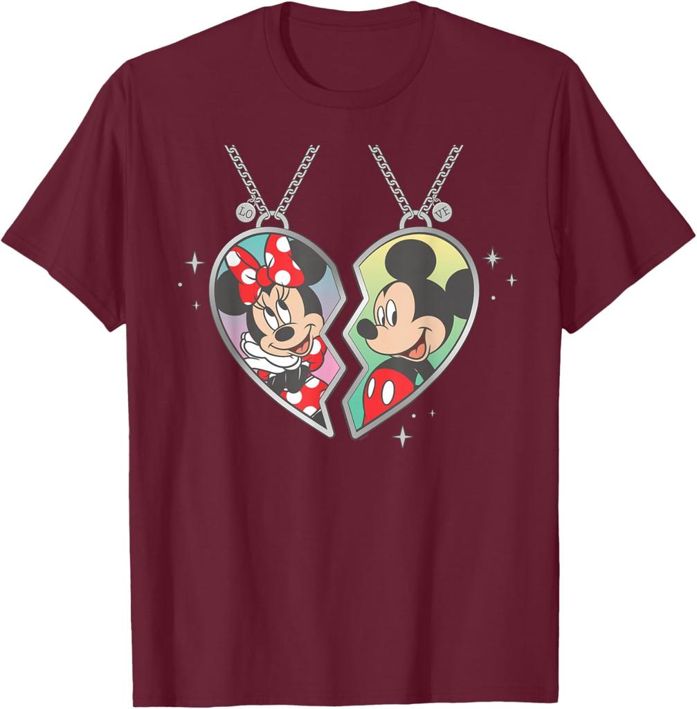 Mickey and Minnie Mouse Love Heart Necklace Matching T-Shirt Unisex