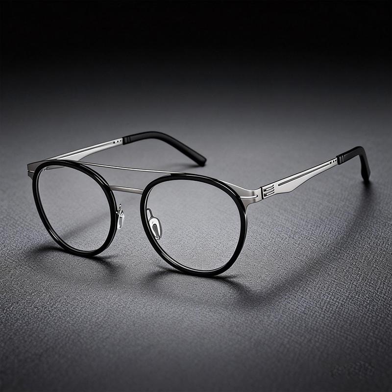 Round Pilot Ultra-light Glasses ALL Stainless Steel Double Bridge Eyeglass for Women Men Acetate Frame Vintage Fashion Eyewear