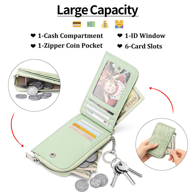 Card Holder Multiple Card Slots Zipper Card Bag Embossed Design Large Capacity Coin Purse Card Bag Wrist Strap Hand-Held Bag With Key Ring