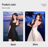 Women's Summer Hepburn Style Black A-line Mini Dress with Cinched Waist and Spaghetti Straps - Elegant and Sleeveless