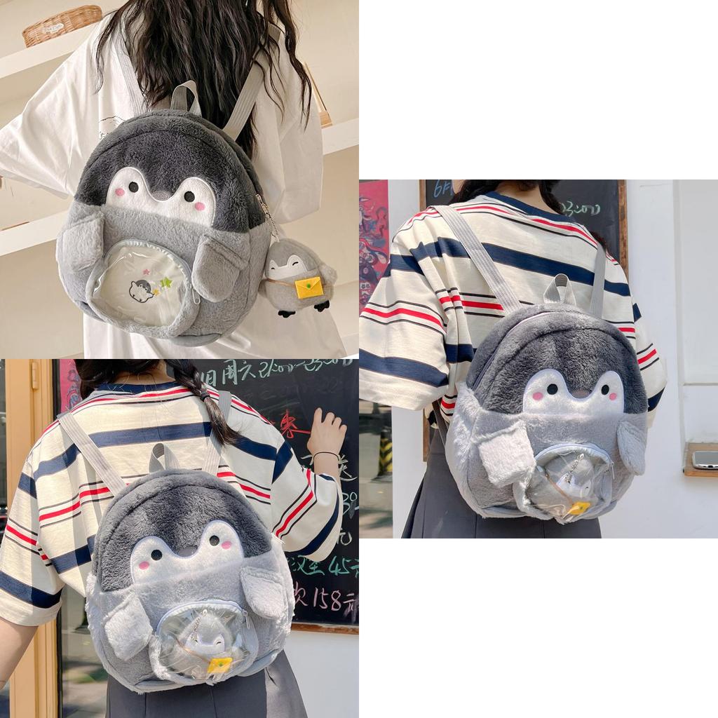 New Cartoon Embroidered Penguin Backpack Soft Velvet Material Cute Jk Girl Shoulder Bag