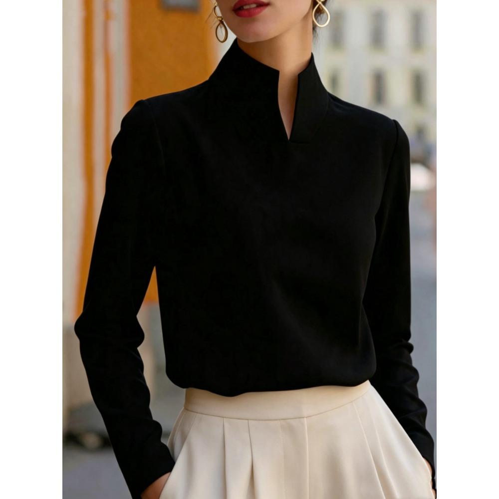 Women’s New Chinese-style Stand-up Collar Long-sleeved Shirt – A Niche, Elegant Top for The Workplace