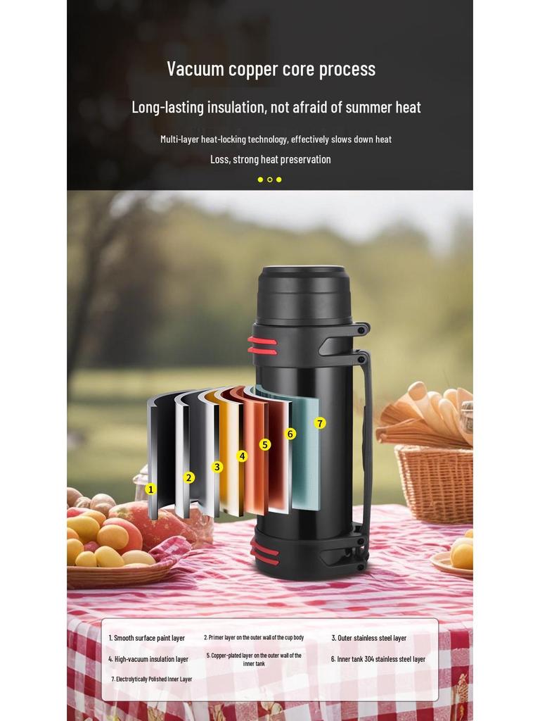 Hervidor de Viaje Aislado de Acero Inoxidable 304 - Botella de Agua Portátil de Gran Capacidad para Acampada al Aire Libre.