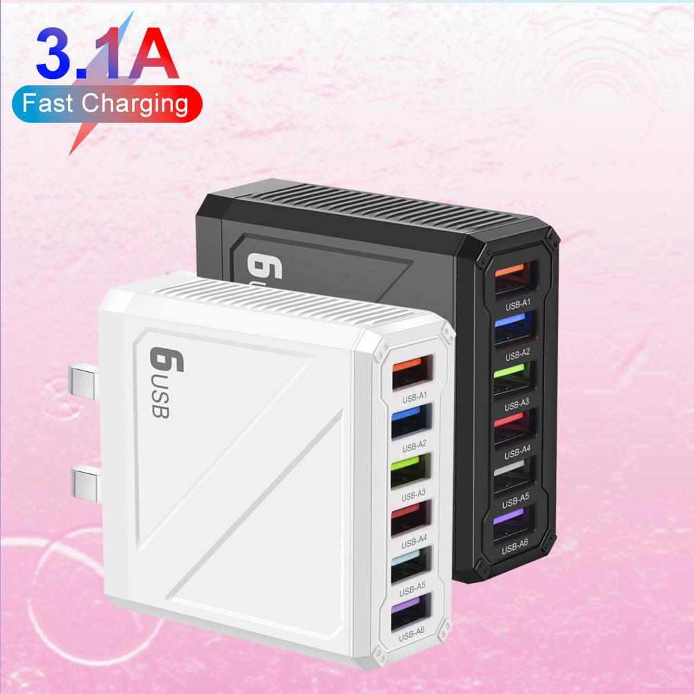 Universal 6-Port USB Charger with European, American, British, and Korean Plugs