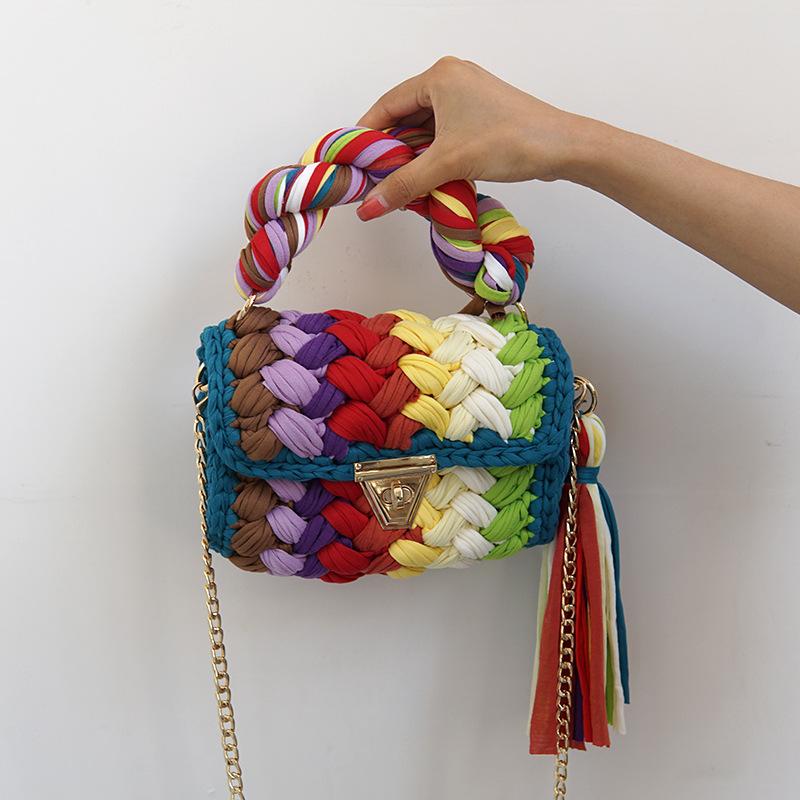 Handmade fabric line set bag by unique women's fashion inclined shoulder bag for ladies