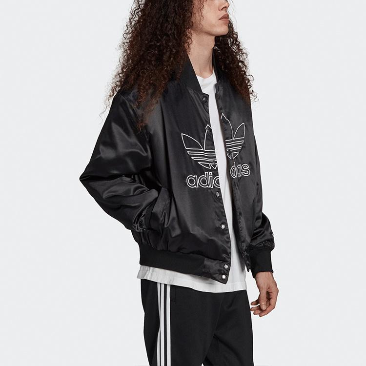 Herren Adidas Originals Satin-Sportjacke mit großem gesticktem Logo, Herbst, Schwarz, H09165