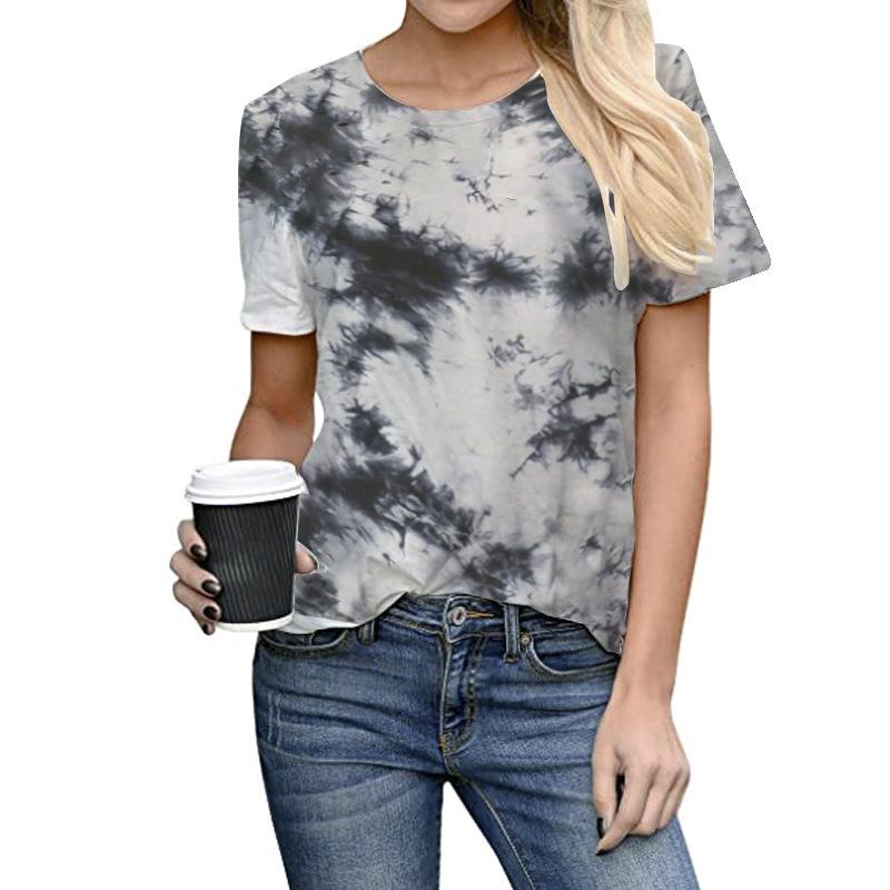 Floral 3D Printed Short Sleeved T-shirt Summer Breathable Polyester Simple Round Neck Top