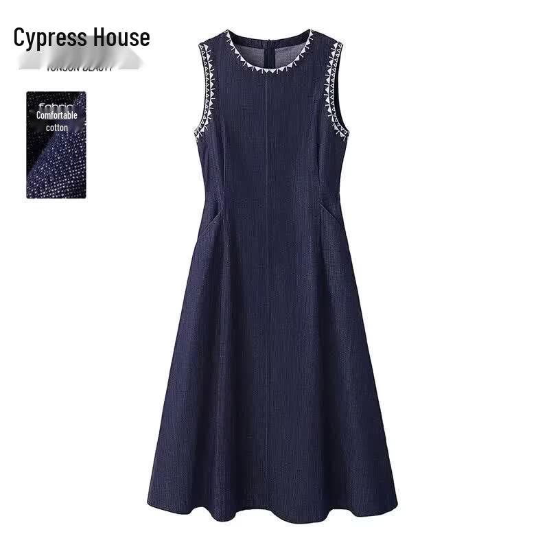Women s Embroidered Denim Vest Midi Dress XL