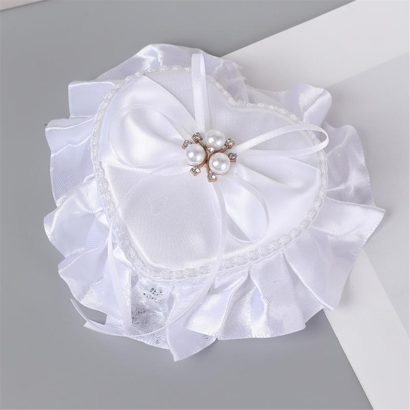 Wedding Rings Holder With Pearls Decors Soft Padding Bride Rings Box For Bridal Essential Ceremony Rings Organizer Case