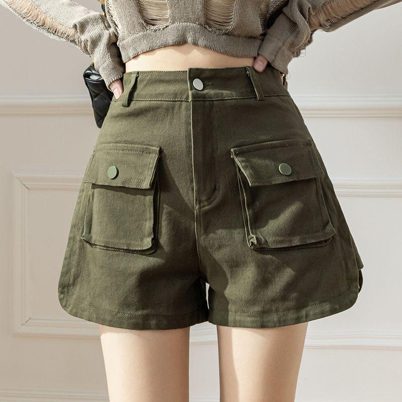 

2026 Summer American Retro High Waist Wide Leg Cargo Denim Shorts for Women 2XL (fits 125-140 jin) армія зелений колір