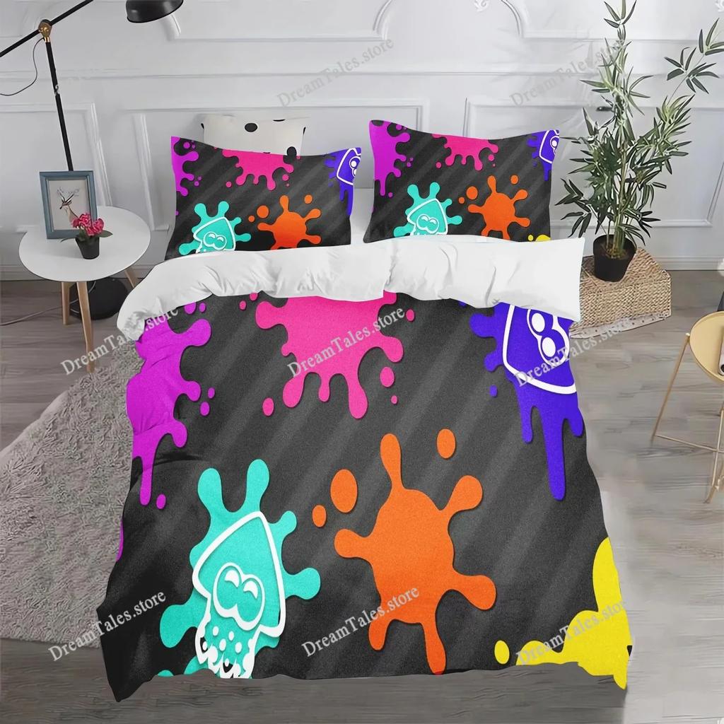 Fashion Game Splatoon Bedding Sets Comforter Duvet Cover Pillow Case Sets Single Double Large Size Bedroom Decoration029