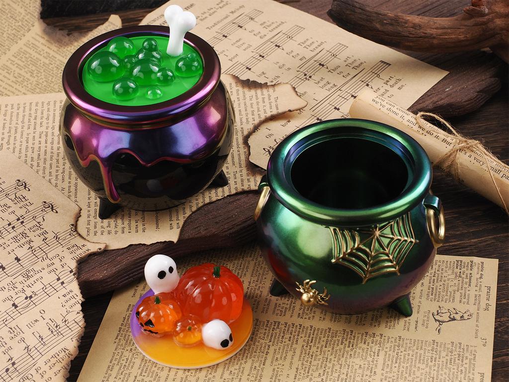 3D Halloween Witch Cauldron Silicone Mold DIY Creative Pumpkin Storage Box Molds Epoxy Resin Jar Casting Candy Container Mould
