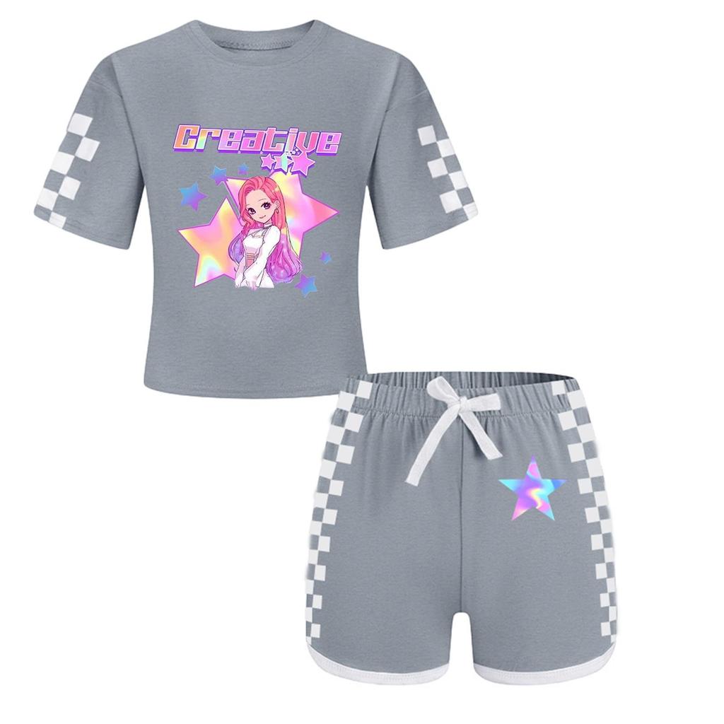 Dziecięcy strój patriotyczny - Zestaw 2-częściowy z krótkim rękawem i szortami dla dziewczynki