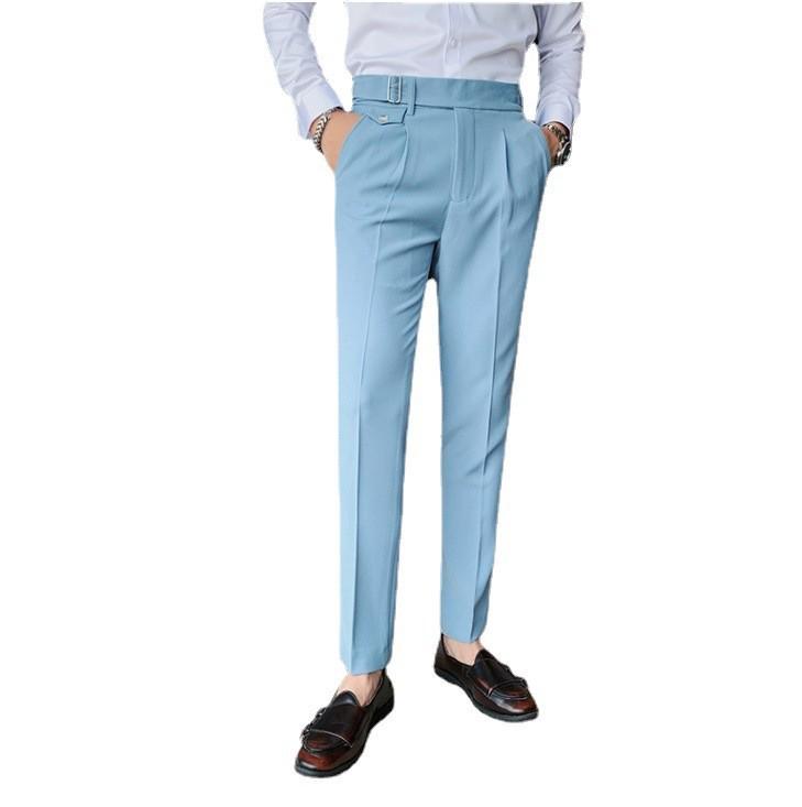 Men's Slim Fit British Business Casual Trousers - Korean Fashion Style, Solid Color, Naples Straight Leg.