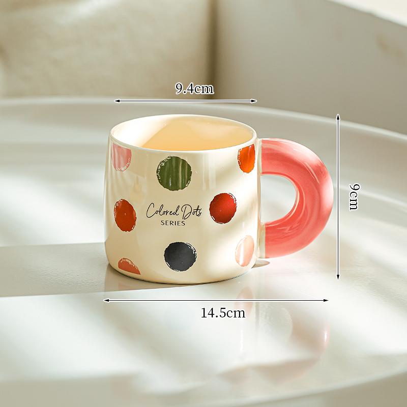 Keramikbecher mit hohem Schönheitswert und Polka-Dot-Muster, Heim-Trinkwasserbecher, Haferflocken-Frühstückstasse, Großvolumige Paar-Büro-Kaffeetassen