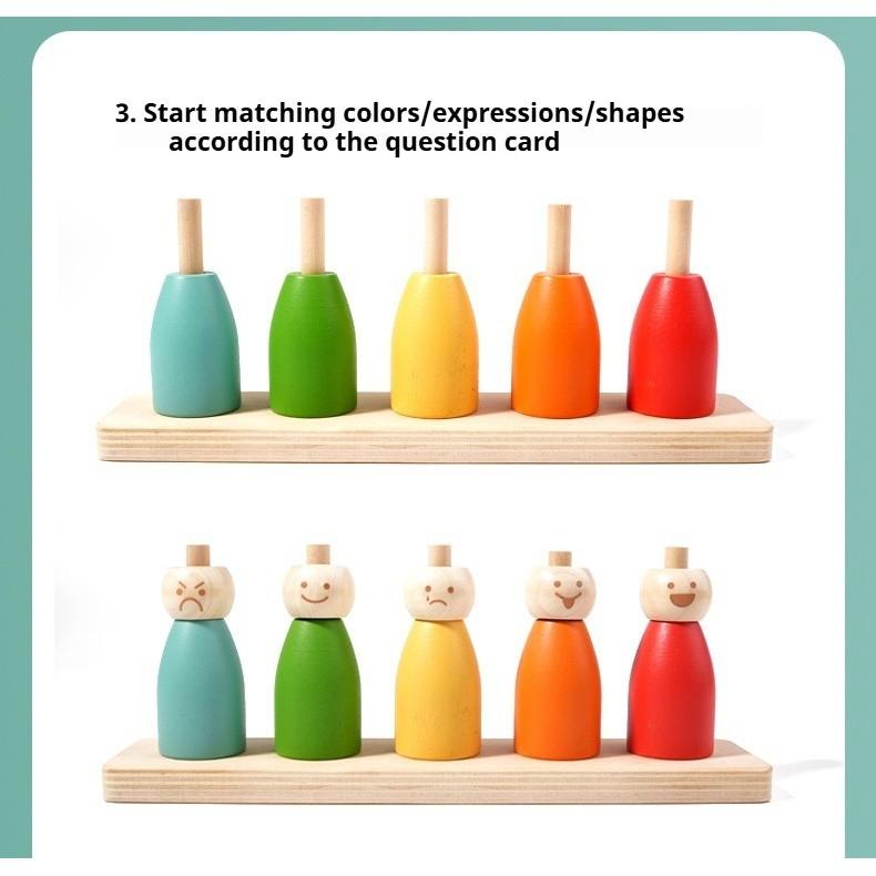 Color Sorting Toys Montessoris Wooden Early Learning Toys Fine Motor Skills Puppet Hat Face Match Creative Stacking Toys For Kid