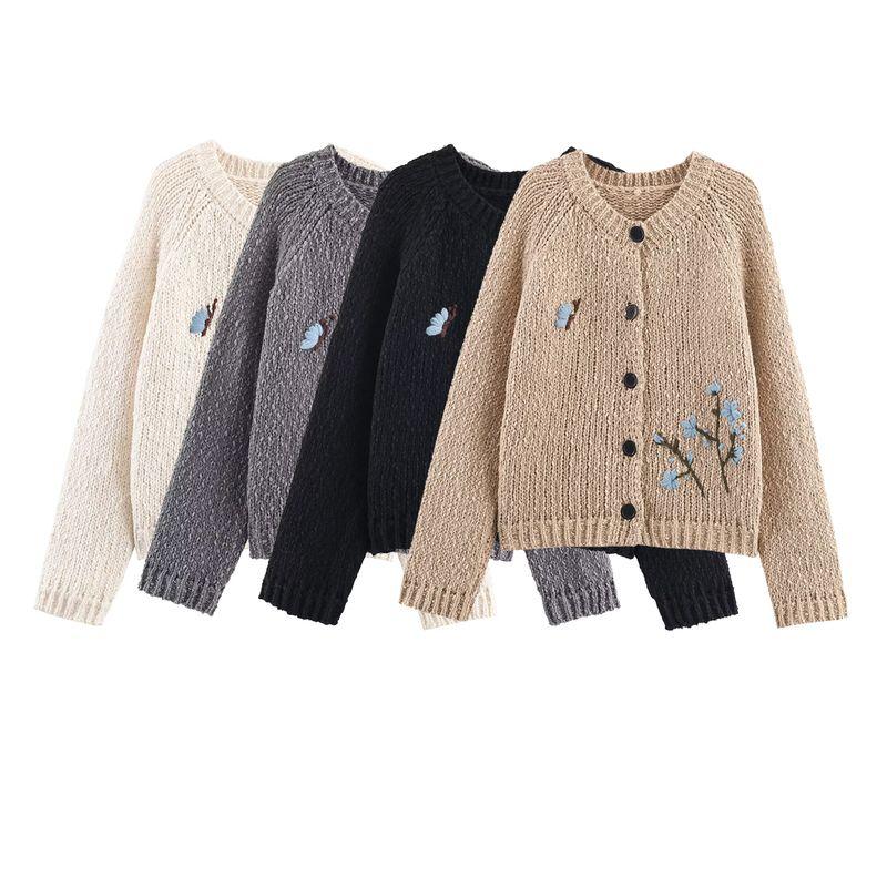 Kaslead New Women clothes Western Style Fashion Simple and Versatile Handmade Embroidery Knit cardigan Outerwear