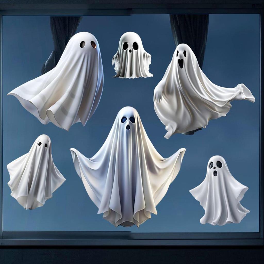 Autocollants de Fenêtre Halloween Décor Fantôme Blanc Adhésifs de Fenêtre Stickers Muraux en PVC Décoration Squelettique Pour Fête de Fête