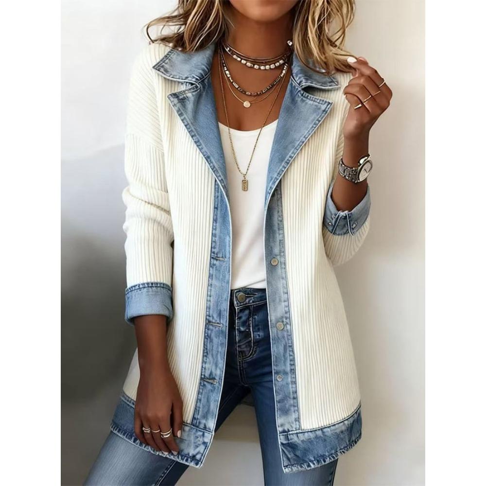 Women's Elegant Fashion Slim Fit Long Sleeve Splice Jacket, Casual Versatile Outerwear for Spring and Autumn