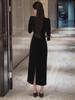 Velvet Hepburn-Style French Bow Dress for Women - Autumn/Winter