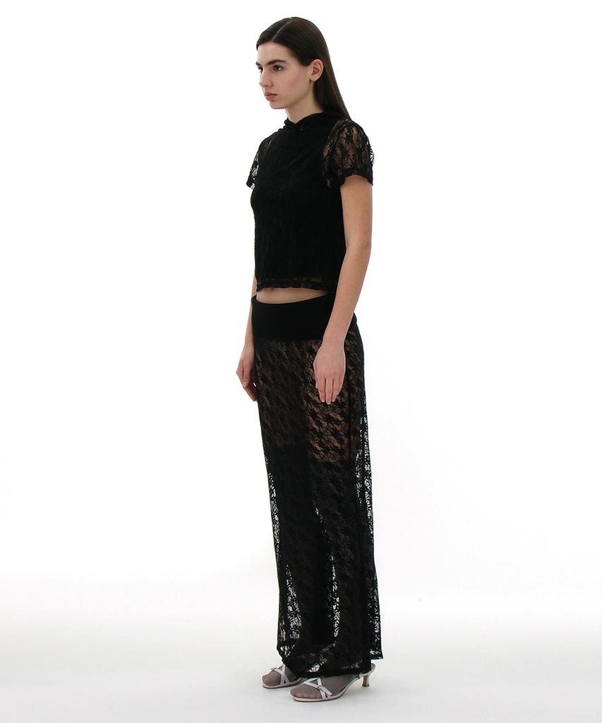 Partimento Woman Lace Flare Maxi Skirt_Black
